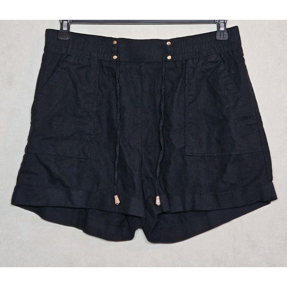 Womens XL Black Pull On Shorts Elastic Waist Drawstring Casual Summer